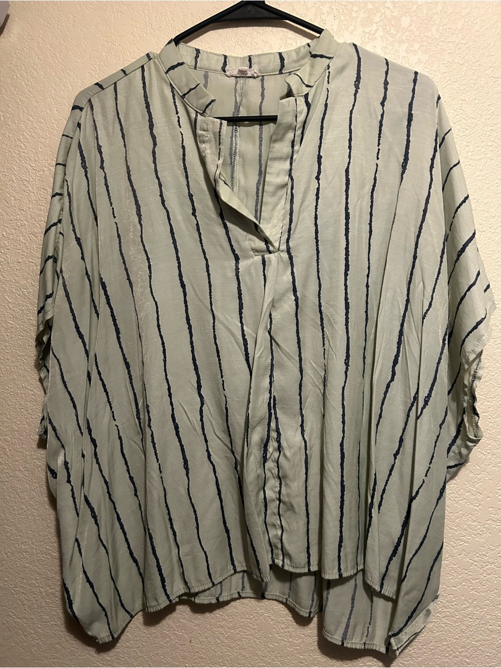 JODIFL Light Sage Striped V-Neck Tunic with Navy Stripes